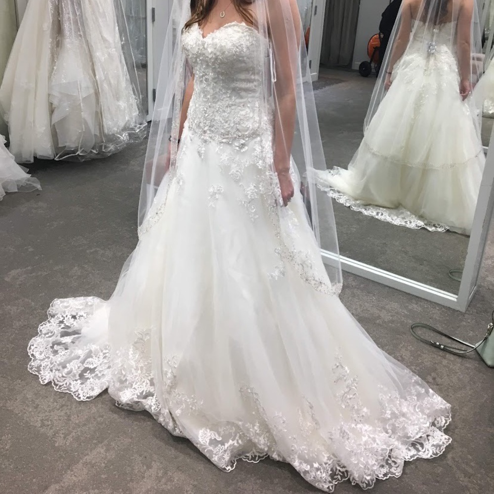 NEVER WORN- Brand new with tags still attached. Size 4 A line ivory